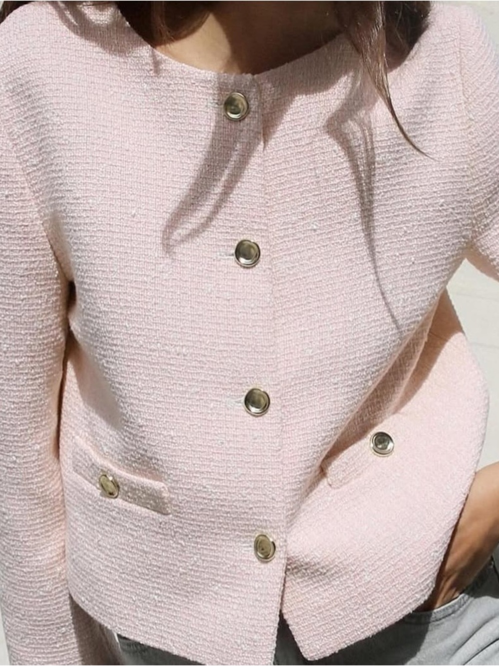 Women's Pink Textured Button-Front Jacket